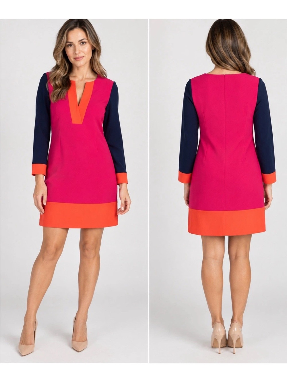 Diane von Furstenberg DVF Millie Dress 0 Pink Orange Navy Colorblock Shift Mini